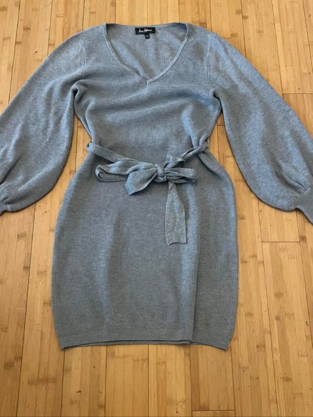 Sam Edelman BALLOON SLEEVE V-NECK KNIT SWEATER DRESS/Grey w/Matching Belt Sz Med